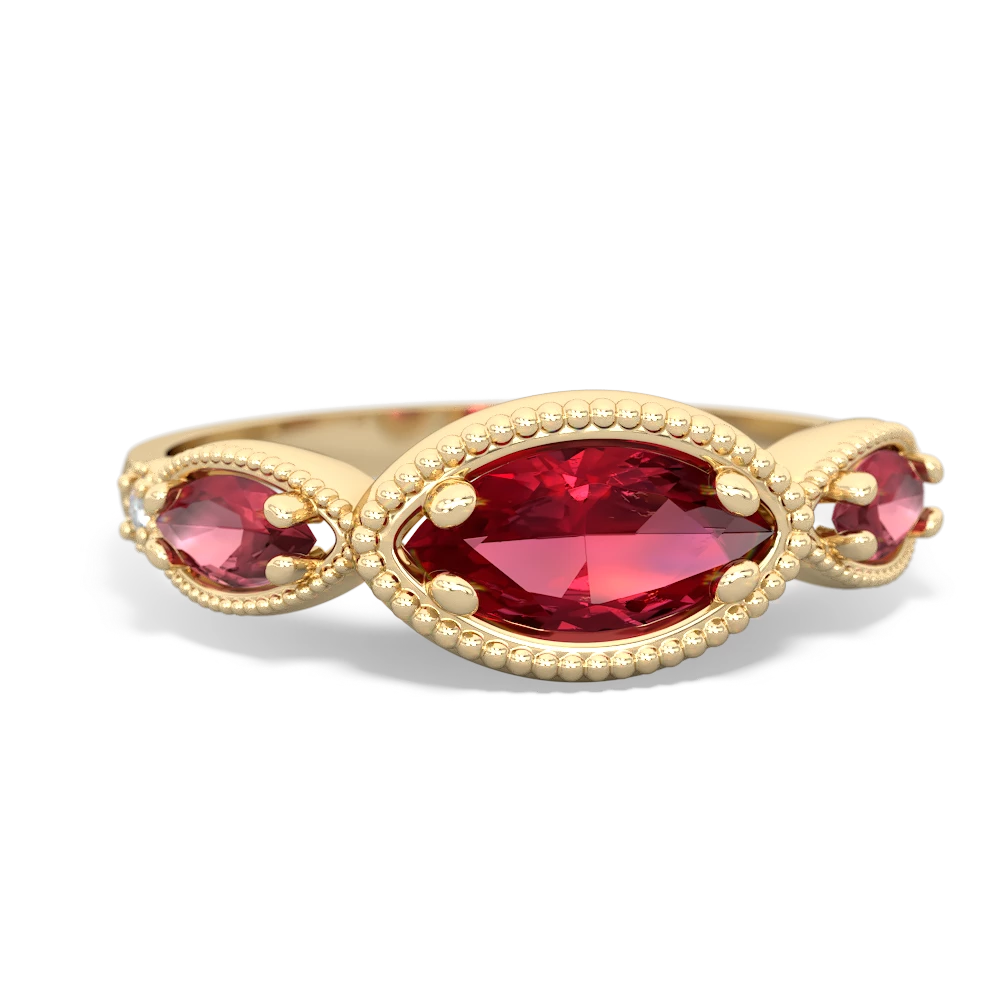 Lab Ruby Milgrain Marquise 14K Yellow Gold ring R5700