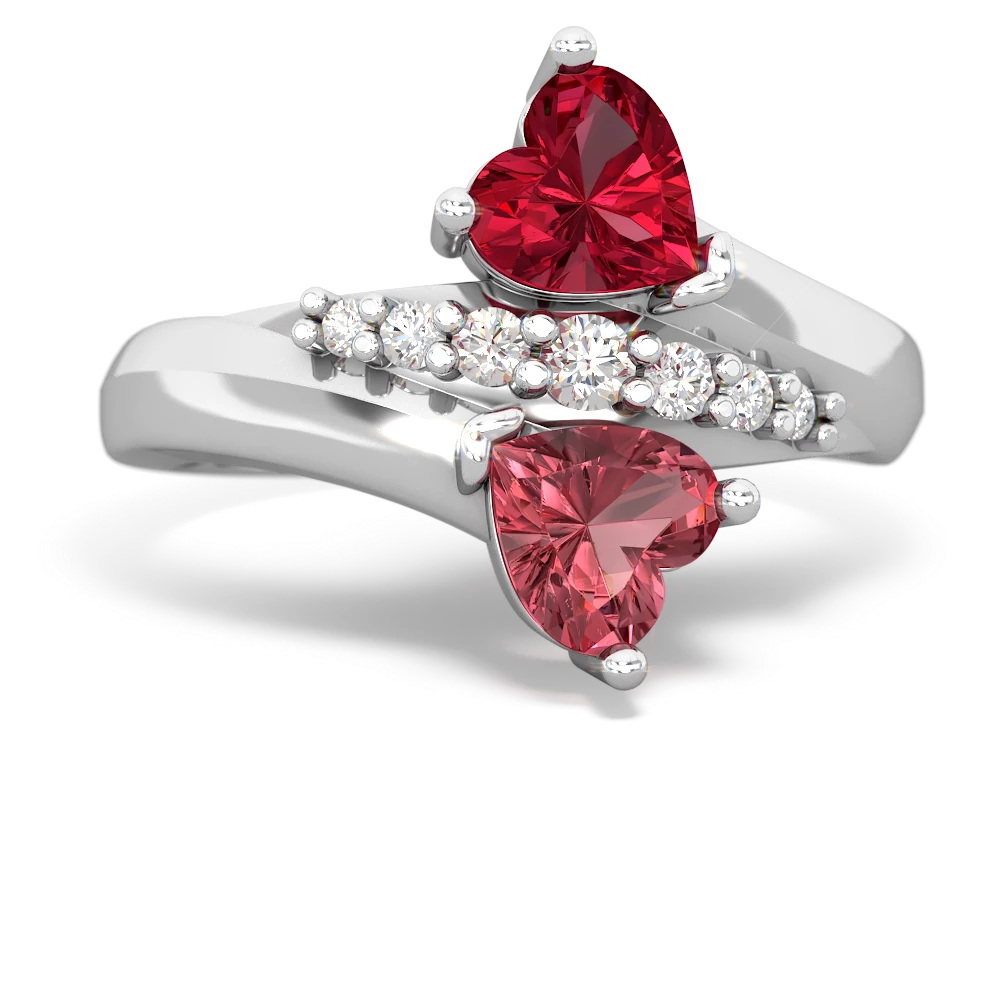 Lab Ruby Heart To Heart 14K White Gold ring R2064