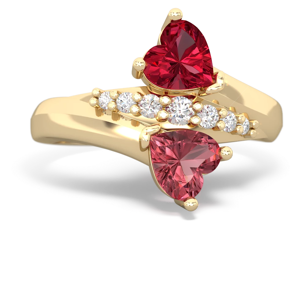 Lab Ruby Heart To Heart 14K Yellow Gold ring R2064