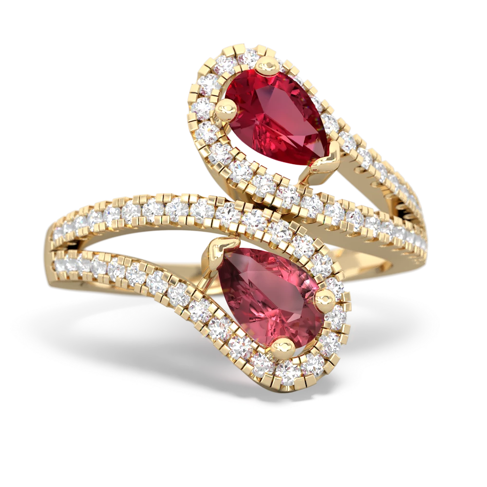 Lab Ruby Diamond Dazzler 14K Yellow Gold ring R3000