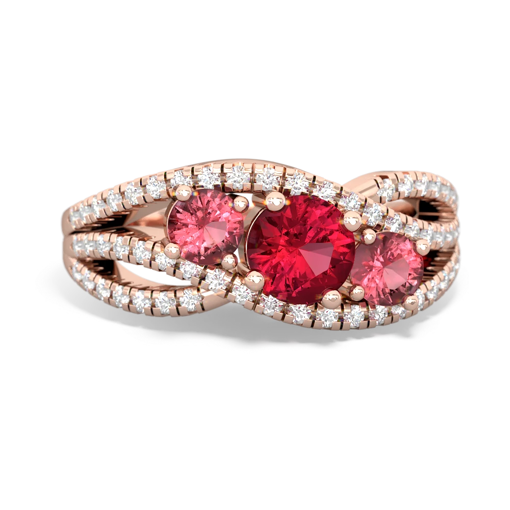 Lab Ruby Three Stone Aurora 14K Rose Gold ring R3080