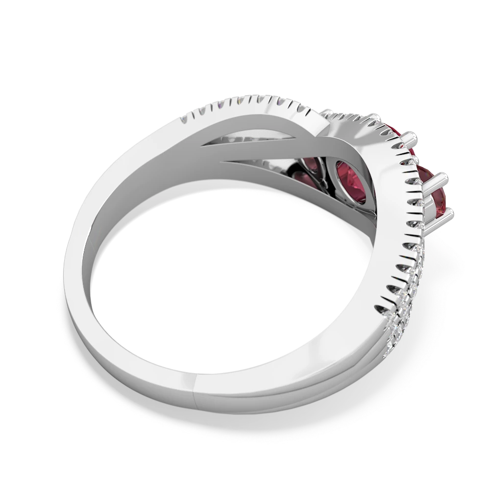 Lab Ruby Three Stone Aurora 14K White Gold ring R3080