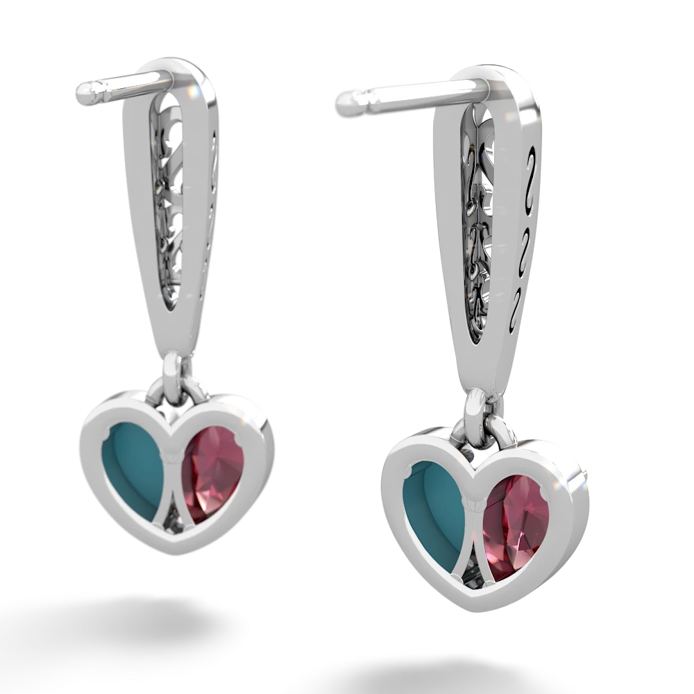 Lab Ruby Filligree Heart 14K White Gold earrings E5070