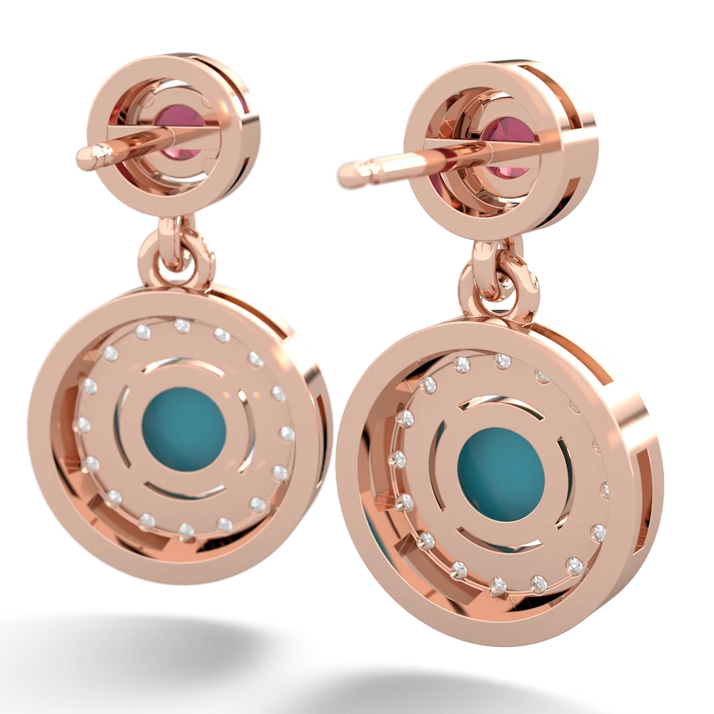 Lab Ruby Halo Dangle 14K Rose Gold earrings E5319