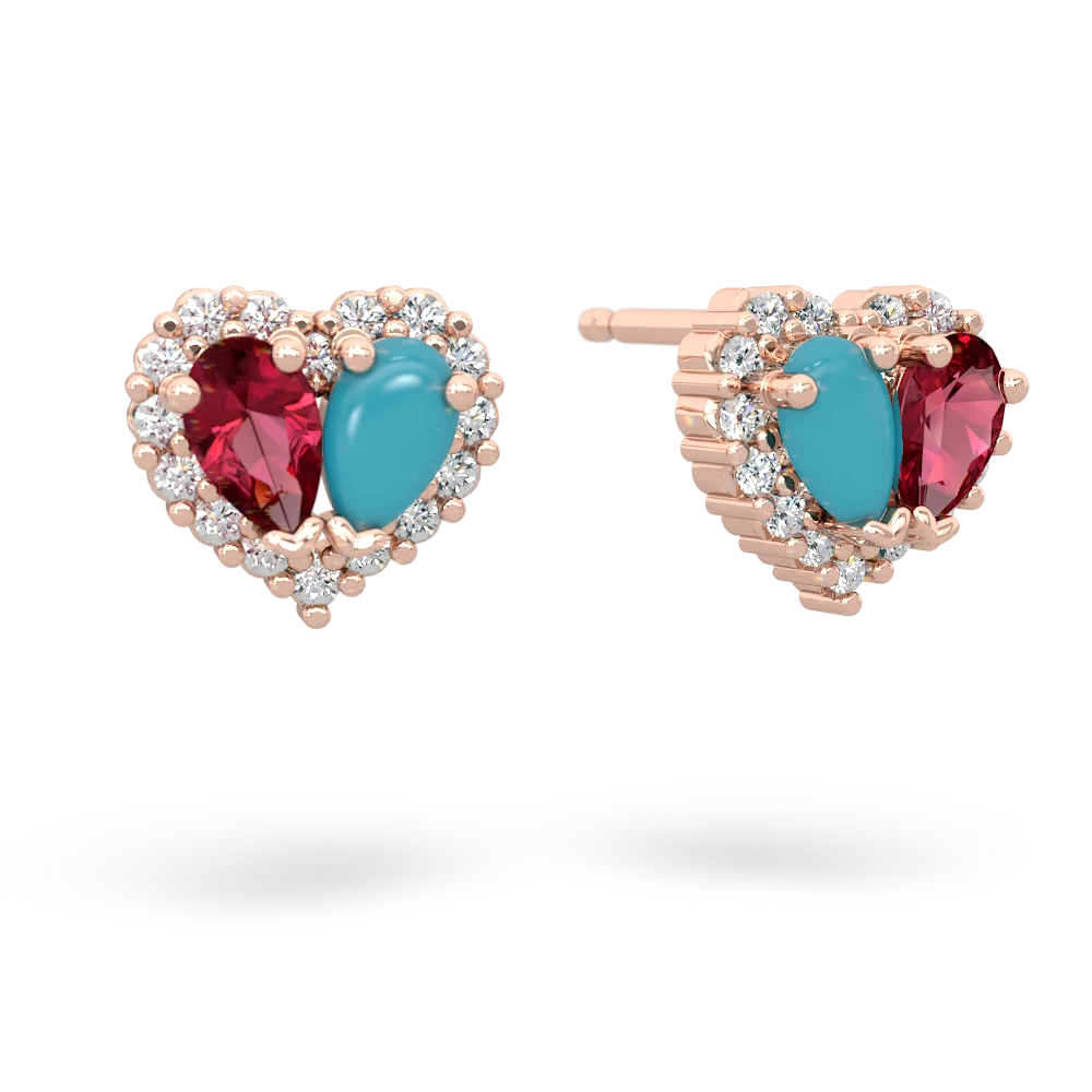 Lab Ruby Halo 14K Rose Gold earrings E7008