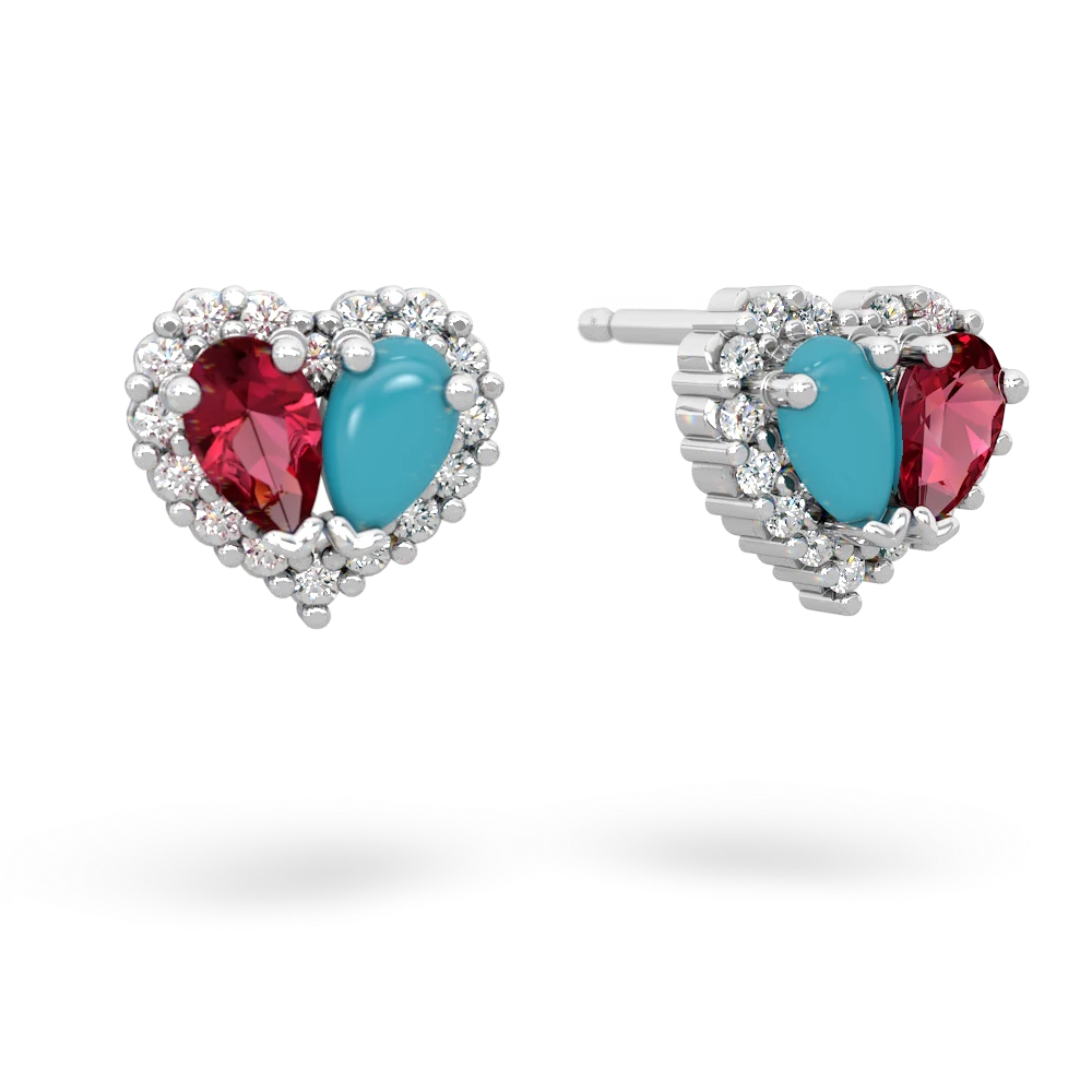 Lab Ruby Halo 14K White Gold earrings E7008