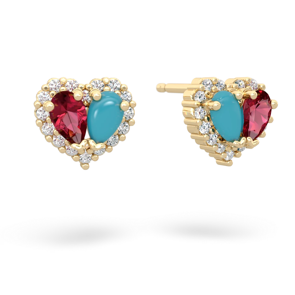 Lab Ruby Halo 14K Yellow Gold earrings E7008