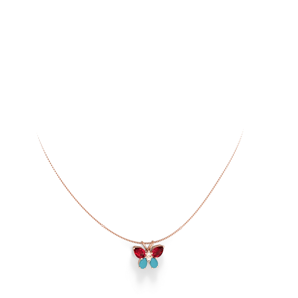 Lab Ruby Butterfly 14K Rose Gold pendant P2215