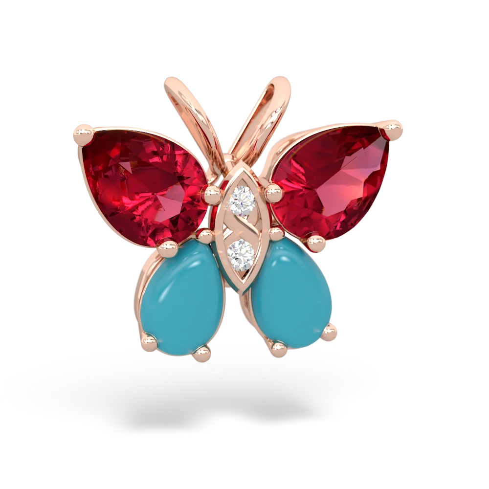 Lab Ruby Butterfly 14K Rose Gold pendant P2215