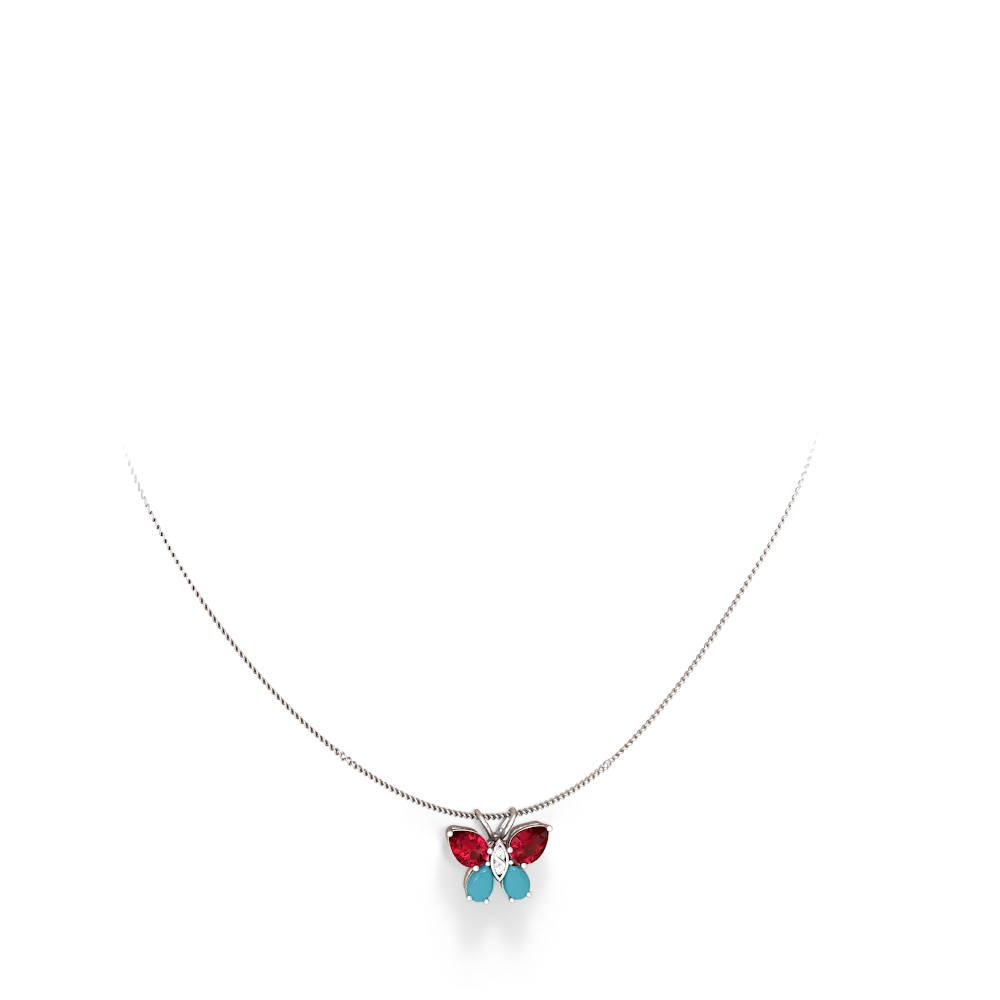 Lab Ruby Butterfly 14K White Gold pendant P2215