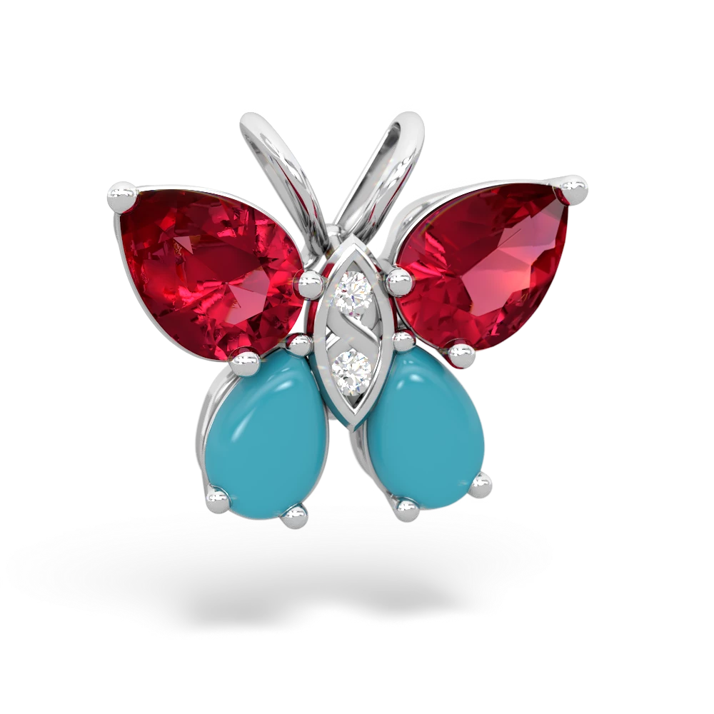 Lab Ruby Butterfly 14K White Gold pendant P2215