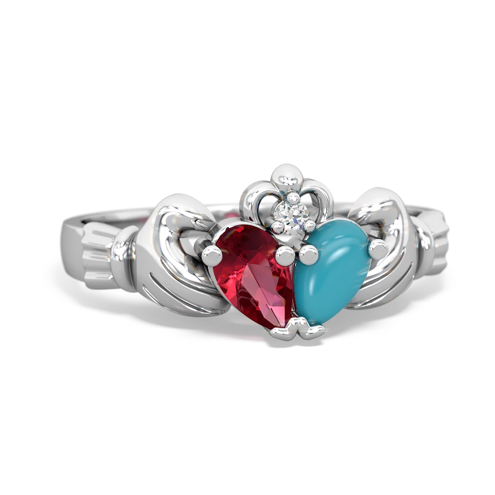 Lab Ruby 'Our Heart' Claddagh 14K White Gold ring R2388