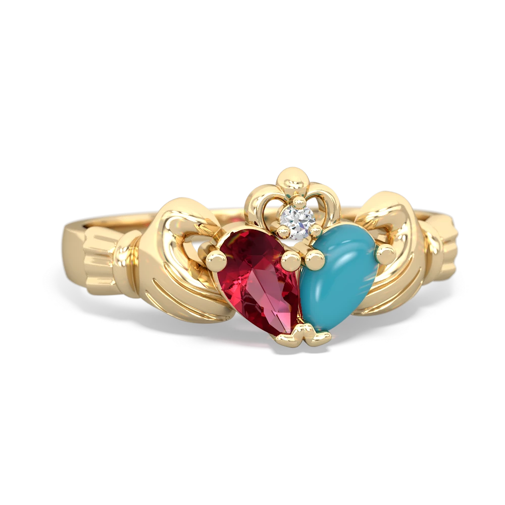 Lab Ruby 'Our Heart' Claddagh 14K Yellow Gold ring R2388