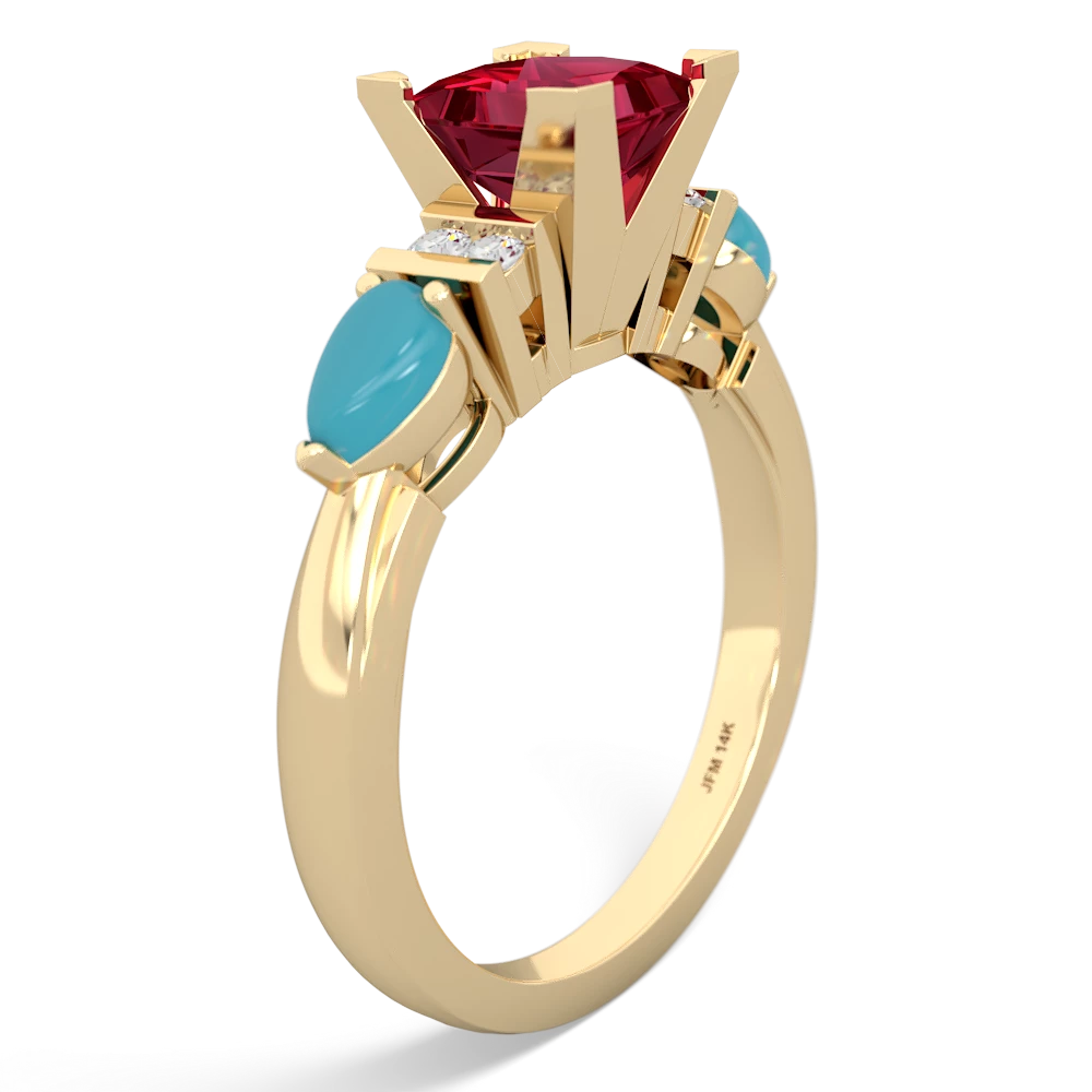 Lab Ruby 6Mm Princess Eternal Embrace Engagement 14K Yellow Gold ring C2002