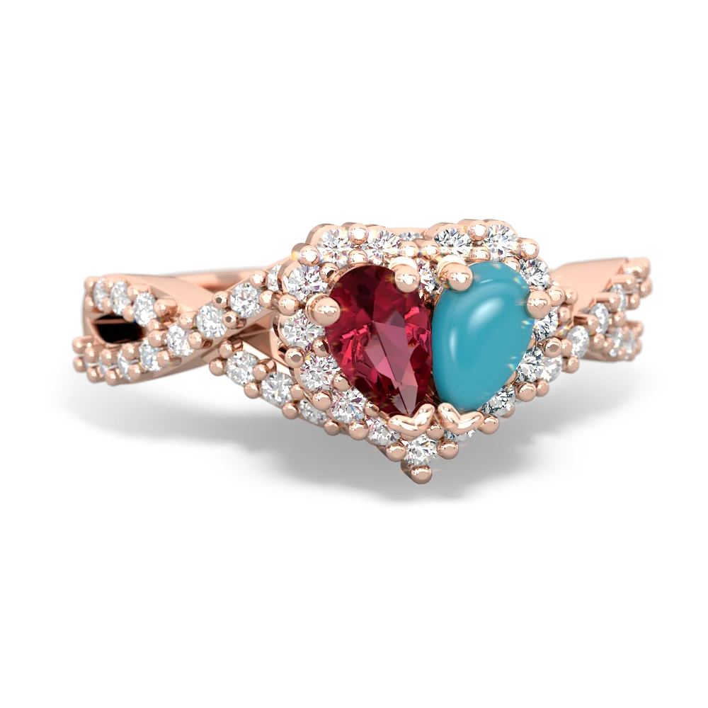 Lab Ruby Diamond Twist 'One Heart' 14K Rose Gold ring R2640HRT