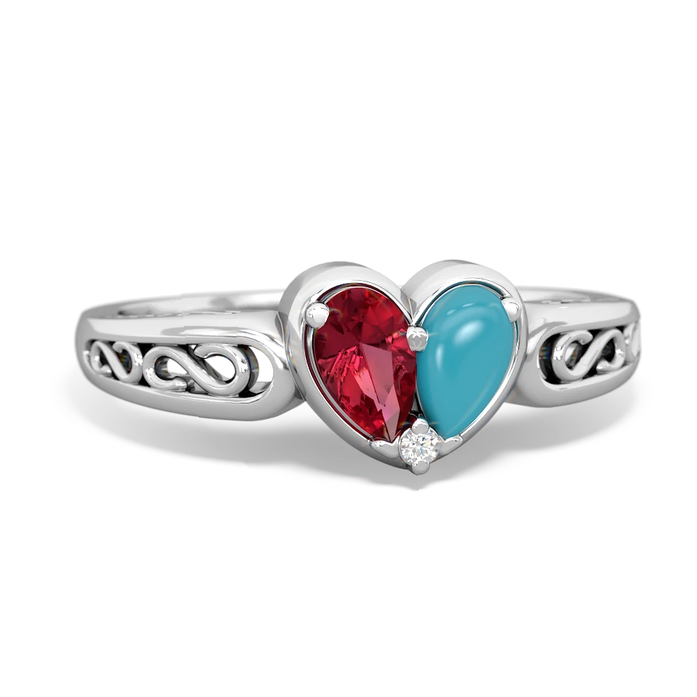 Lab Ruby Filligree 'One Heart' 14K White Gold ring R5070