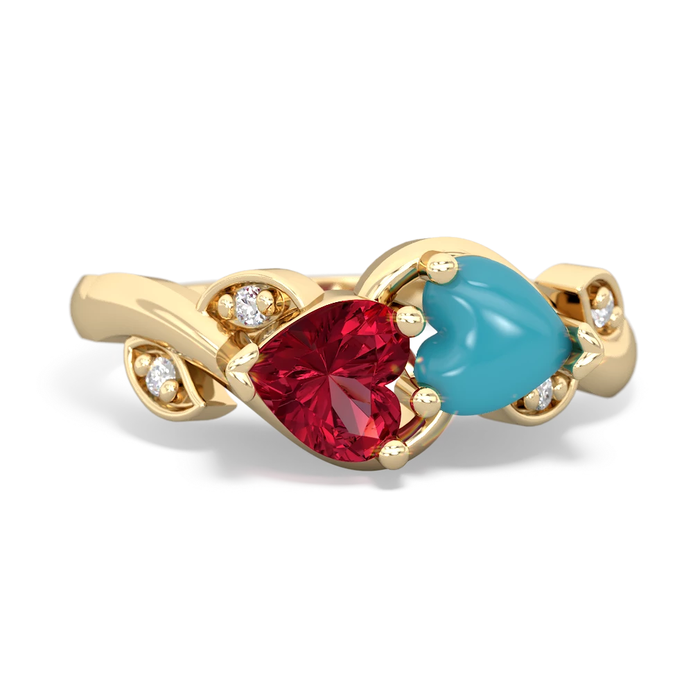 Lab Ruby Floral Elegance 14K Yellow Gold ring R5790