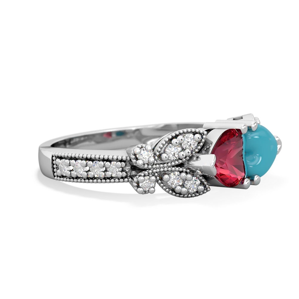 Lab Ruby Diamond Butterflies 14K White Gold ring R5601