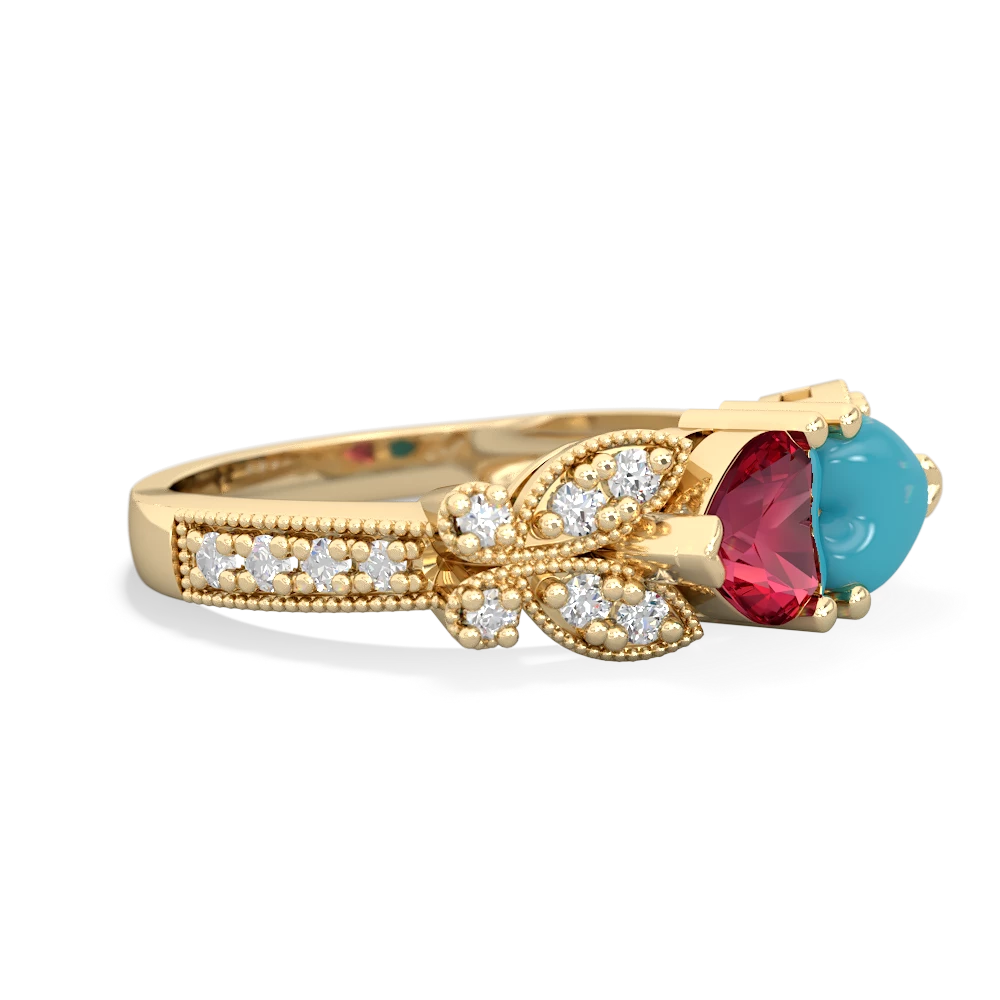 Lab Ruby Diamond Butterflies 14K Yellow Gold ring R5601