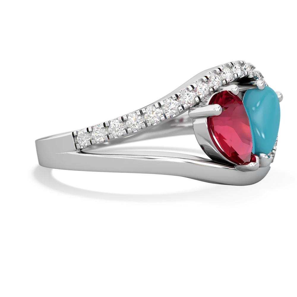 Lab Ruby Nestled Heart Keepsake 14K White Gold ring R5650