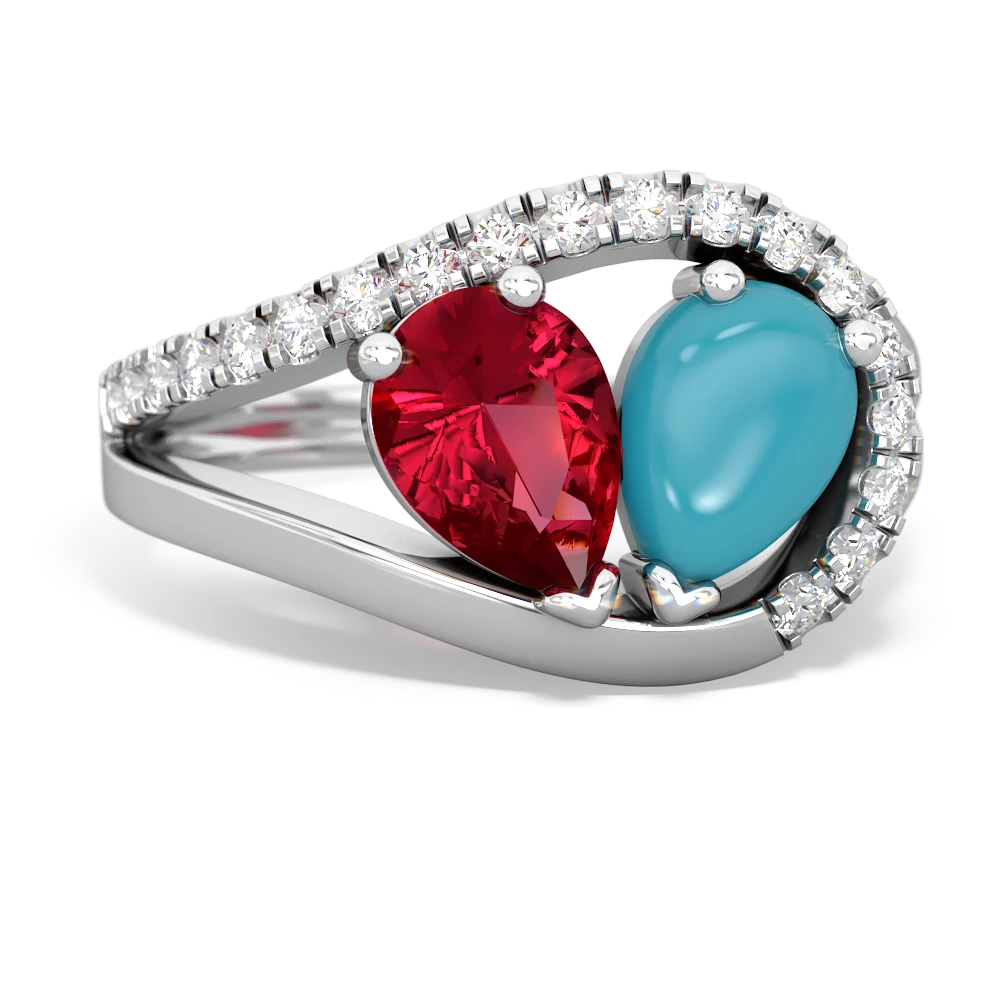 Lab Ruby Nestled Heart Keepsake 14K White Gold ring R5650