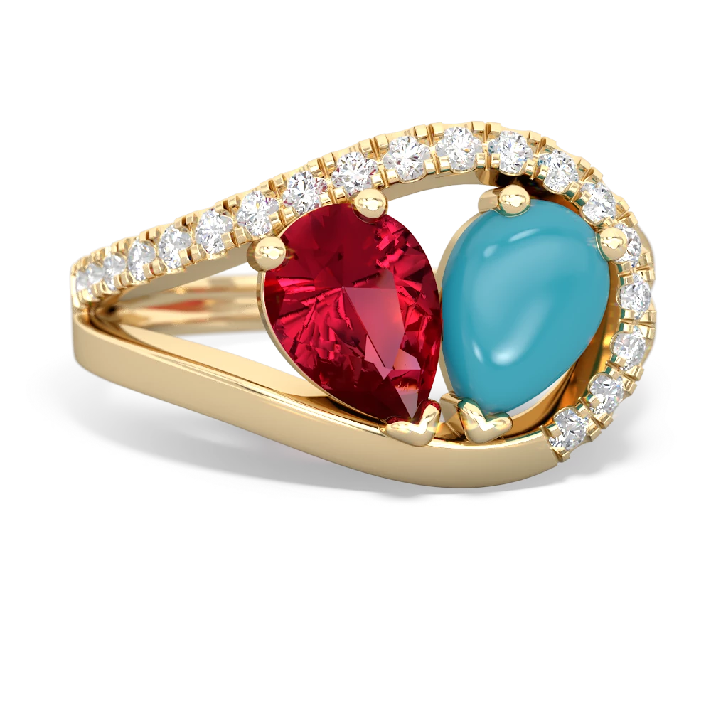 Lab Ruby Nestled Heart Keepsake 14K Yellow Gold ring R5650