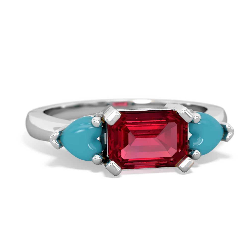 Lab Ruby Three Stone 14K White Gold ring R5235