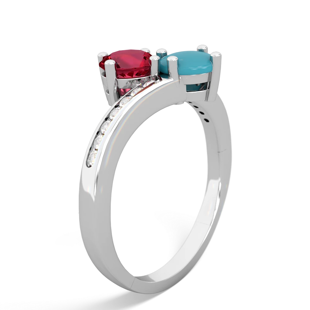 Lab Ruby Channel Set Two Stone 14K White Gold ring R5303