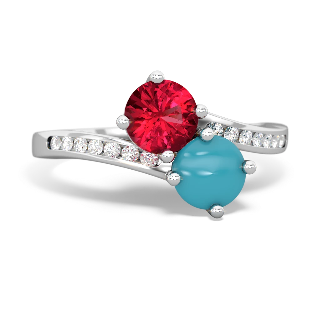 Lab Ruby Channel Set Two Stone 14K White Gold ring R5303