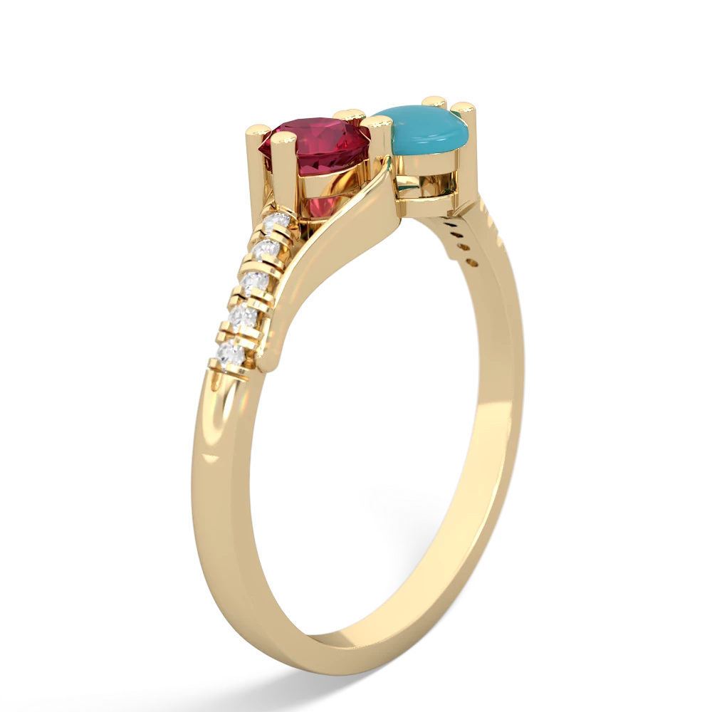 Lab Ruby Infinity Pave Two Stone 14K Yellow Gold ring R5285