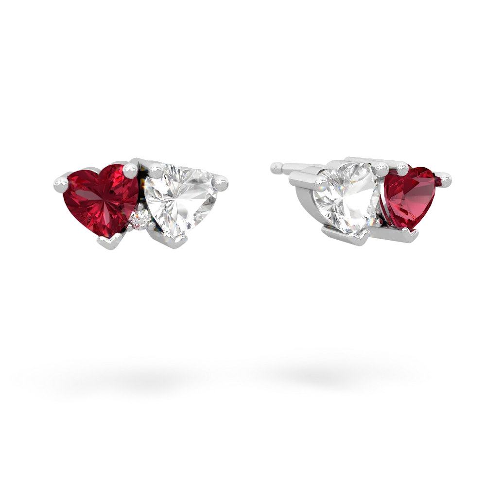 Lab Ruby Sweethearts 14K White Gold earrings E5260