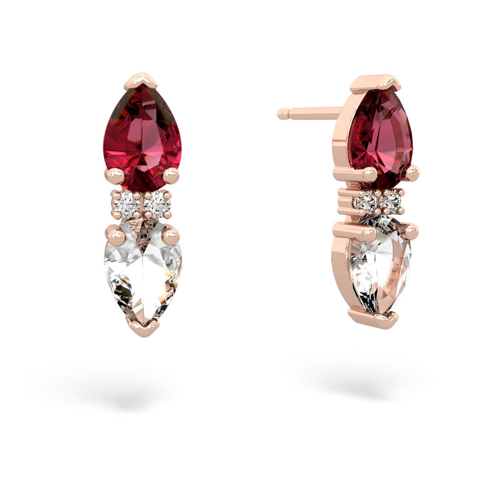 Lab Ruby Bowtie Drop 14K Rose Gold earrings E0865