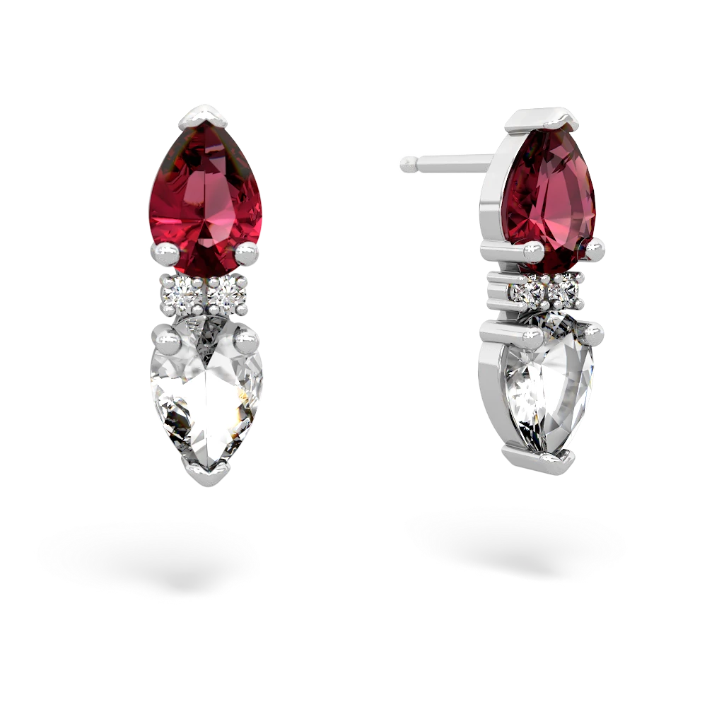 Lab Ruby Bowtie Drop 14K White Gold earrings E0865