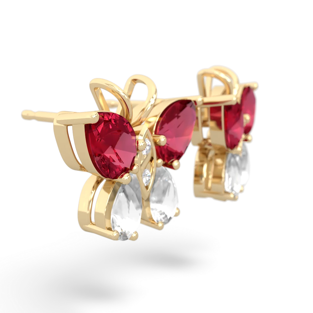 Lab Ruby Butterfly 14K Yellow Gold earrings E2215