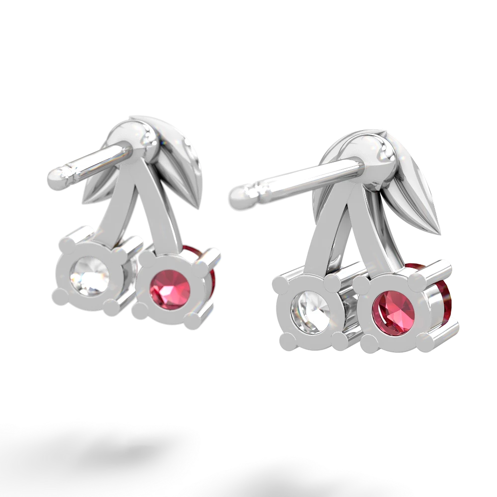 Lab Ruby Sweet Cherries 14K White Gold earrings E7001