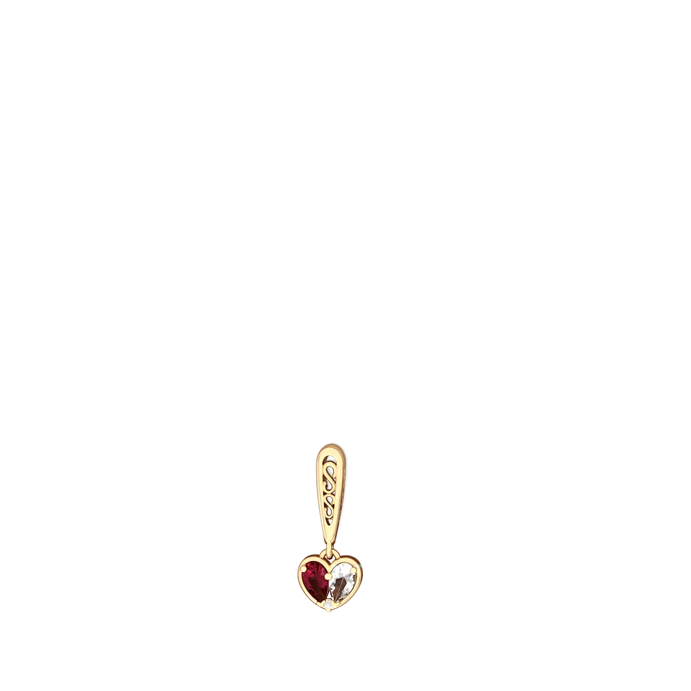 Lab Ruby Filligree Heart 14K Yellow Gold earrings E5070