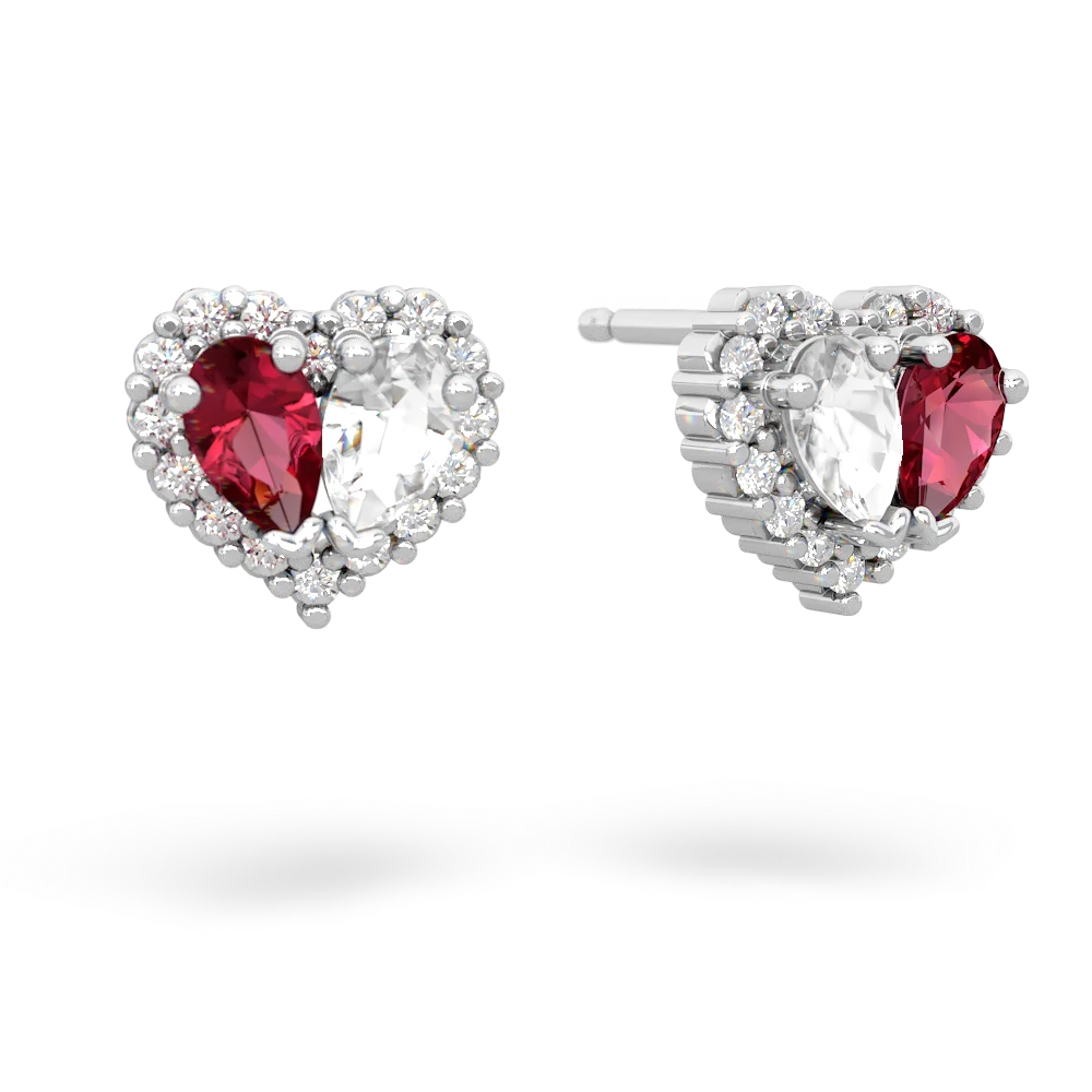 Lab Ruby Halo 14K White Gold earrings E7008