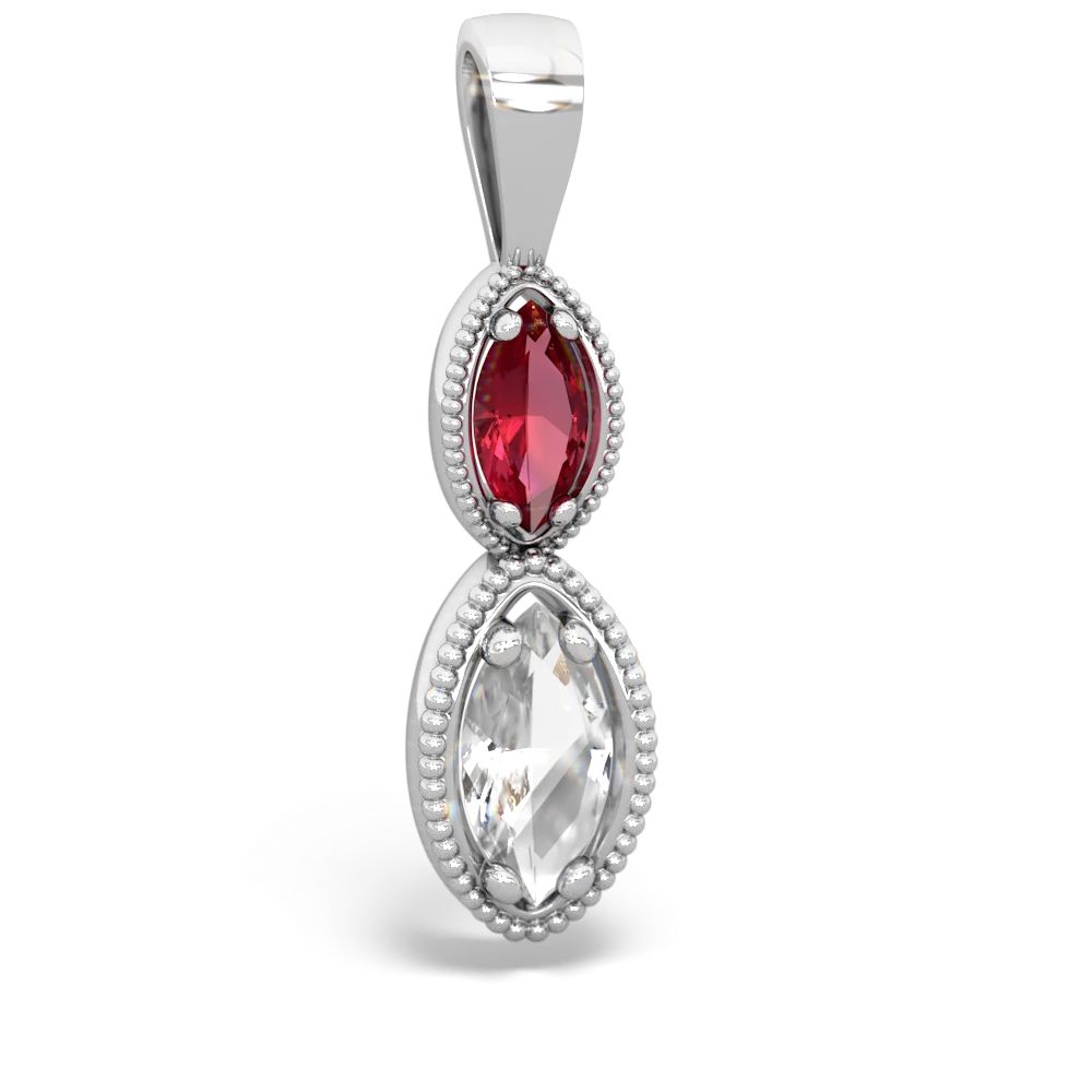 Lab Ruby Antique-Style Halo 14K White Gold pendant P5700