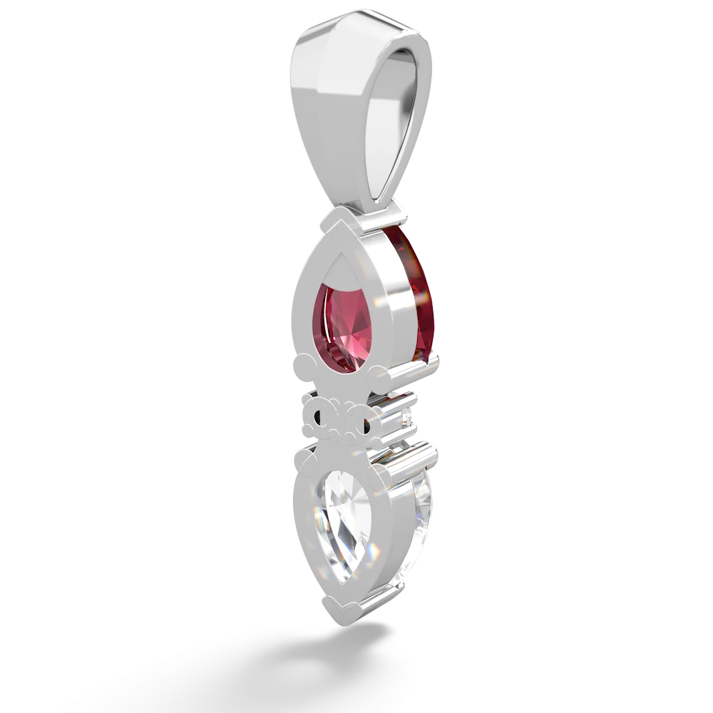 Lab Ruby Bowtie Drop 14K White Gold pendant P0865