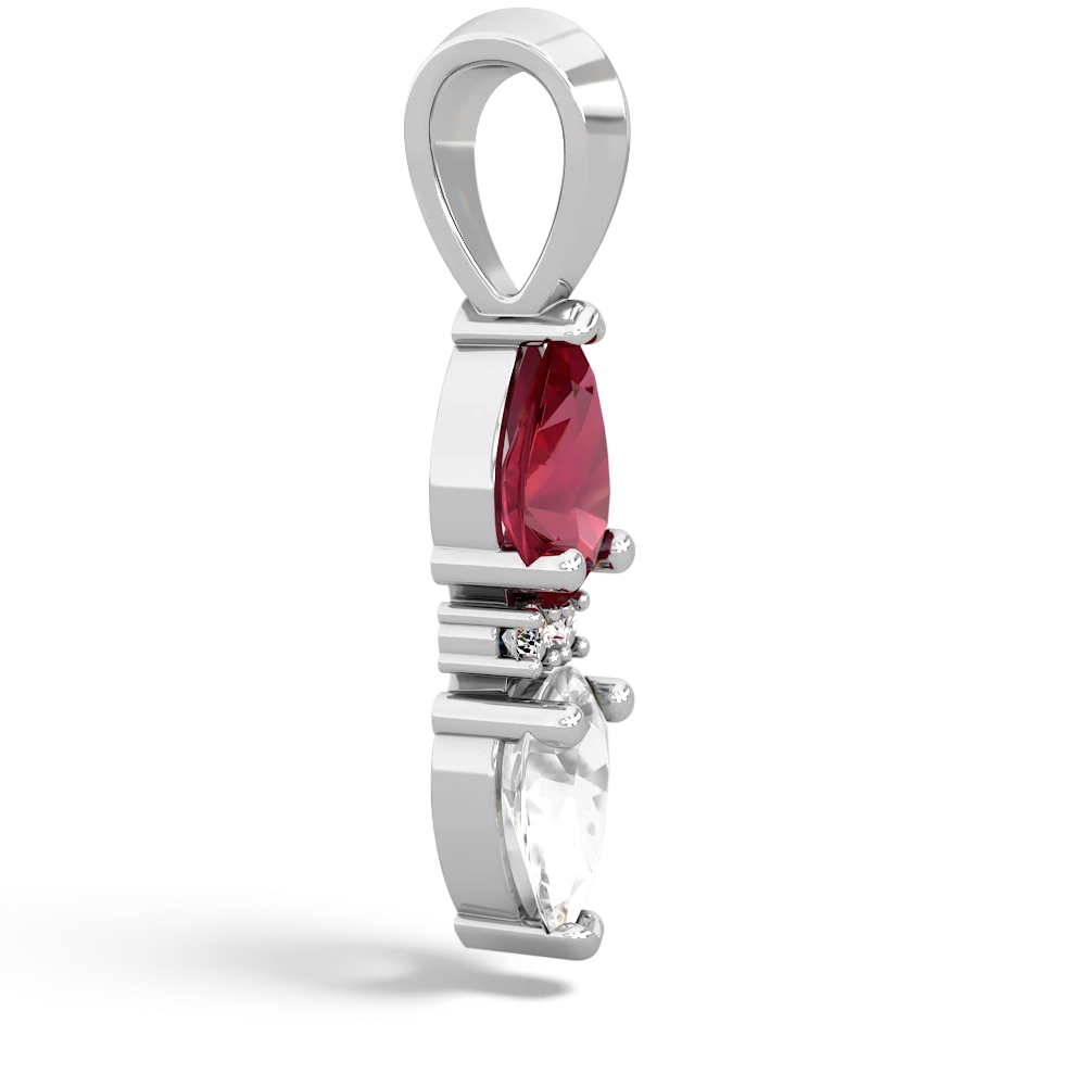 Lab Ruby Bowtie Drop 14K White Gold pendant P0865