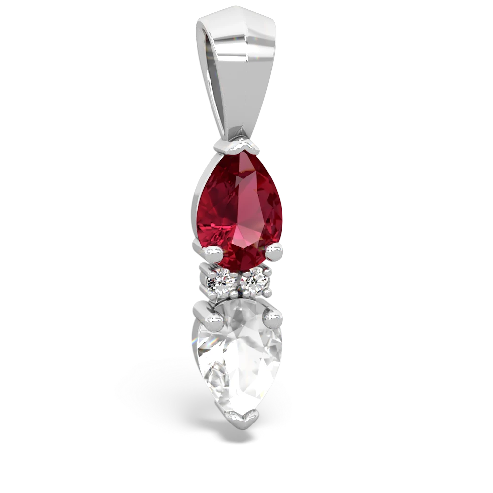 Lab Ruby Bowtie Drop 14K White Gold pendant P0865