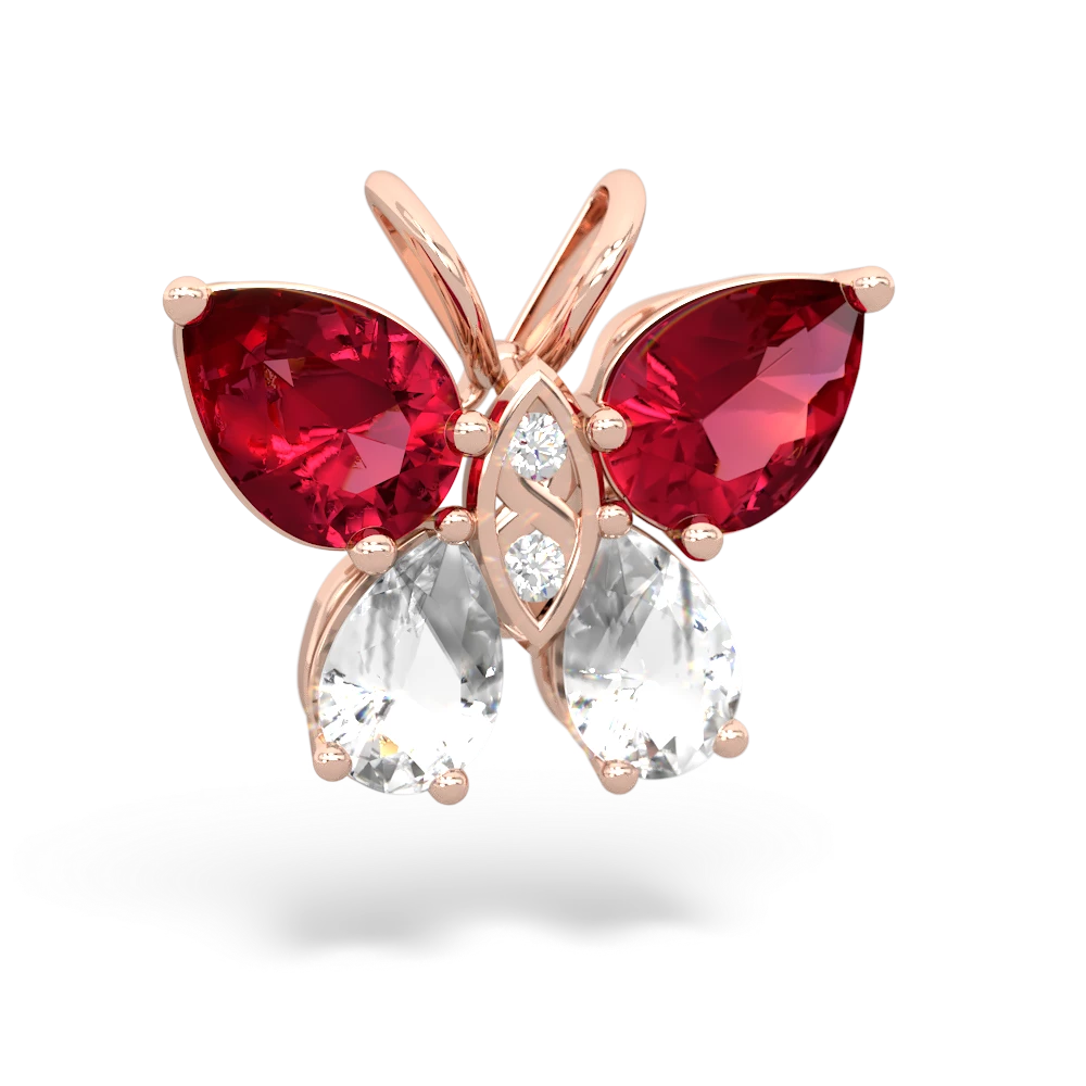 Lab Ruby Butterfly 14K Rose Gold pendant P2215