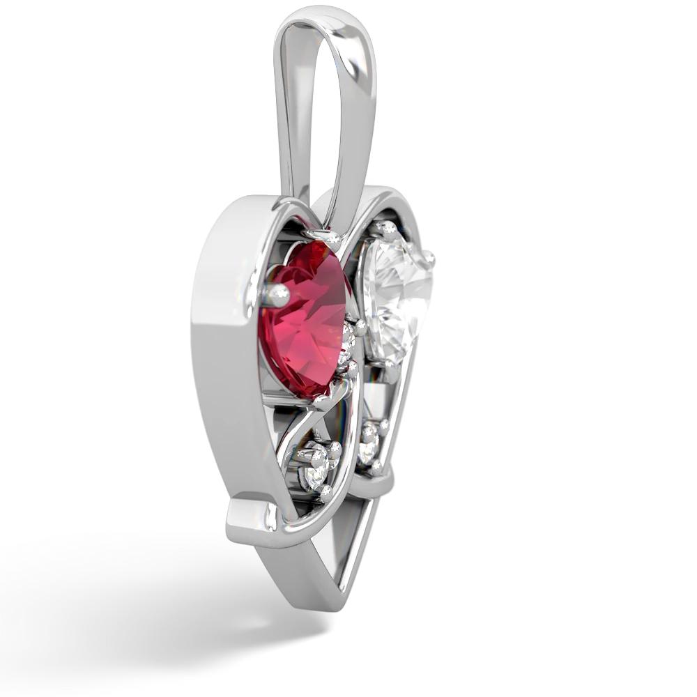 Lab Ruby Celtic Trinity Heart 14K White Gold pendant P5331