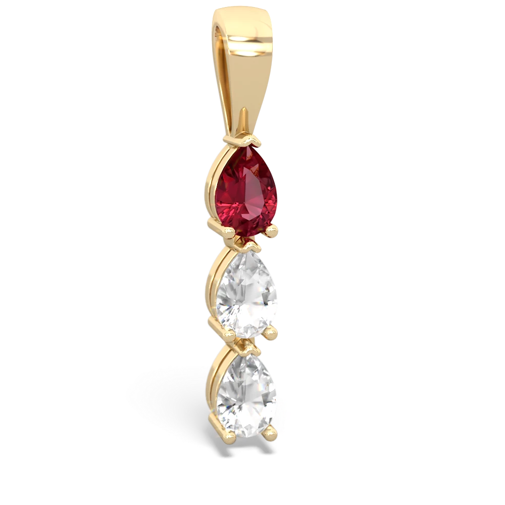 Lab Ruby Dew Drops 14K Yellow Gold pendant P2251