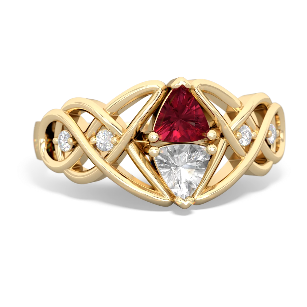 Lab Ruby Keepsake Celtic Knot 14K Yellow Gold ring R5300