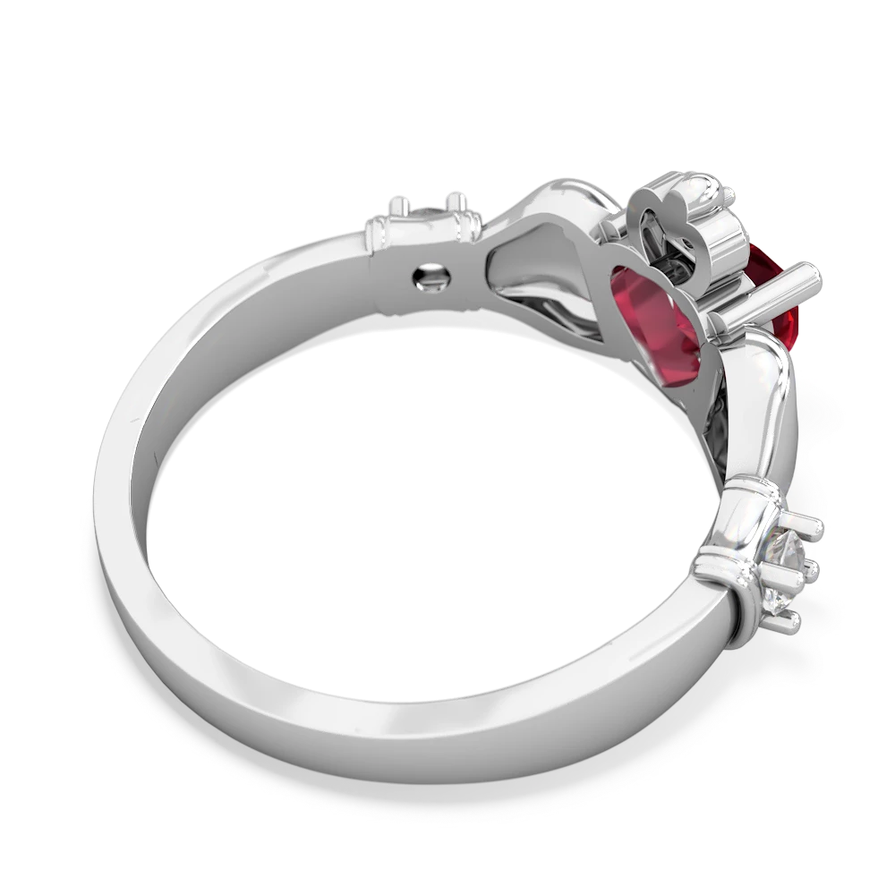 Lab Ruby Claddagh Keepsake 14K White Gold ring R5245