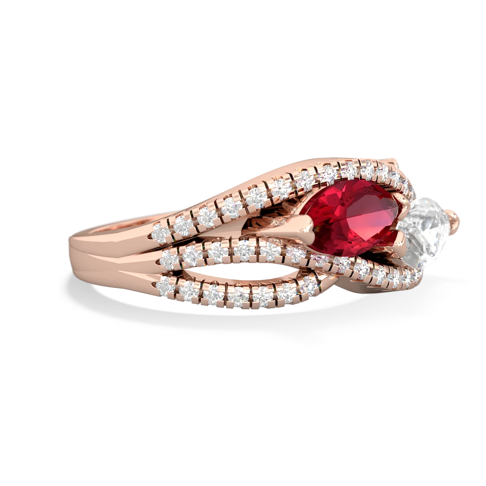 Lab Ruby Diamond Rivers 14K Rose Gold ring R3070