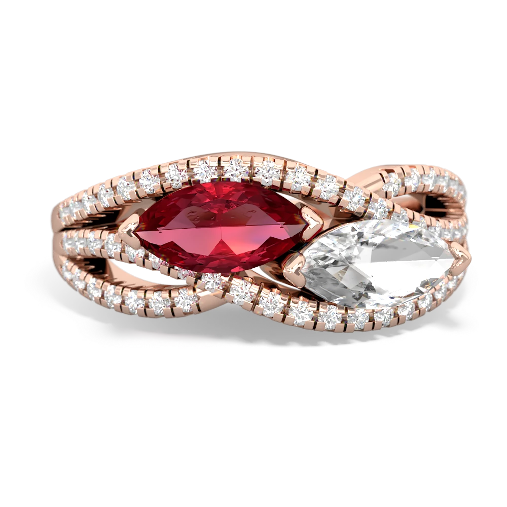 Lab Ruby Diamond Rivers 14K Rose Gold ring R3070