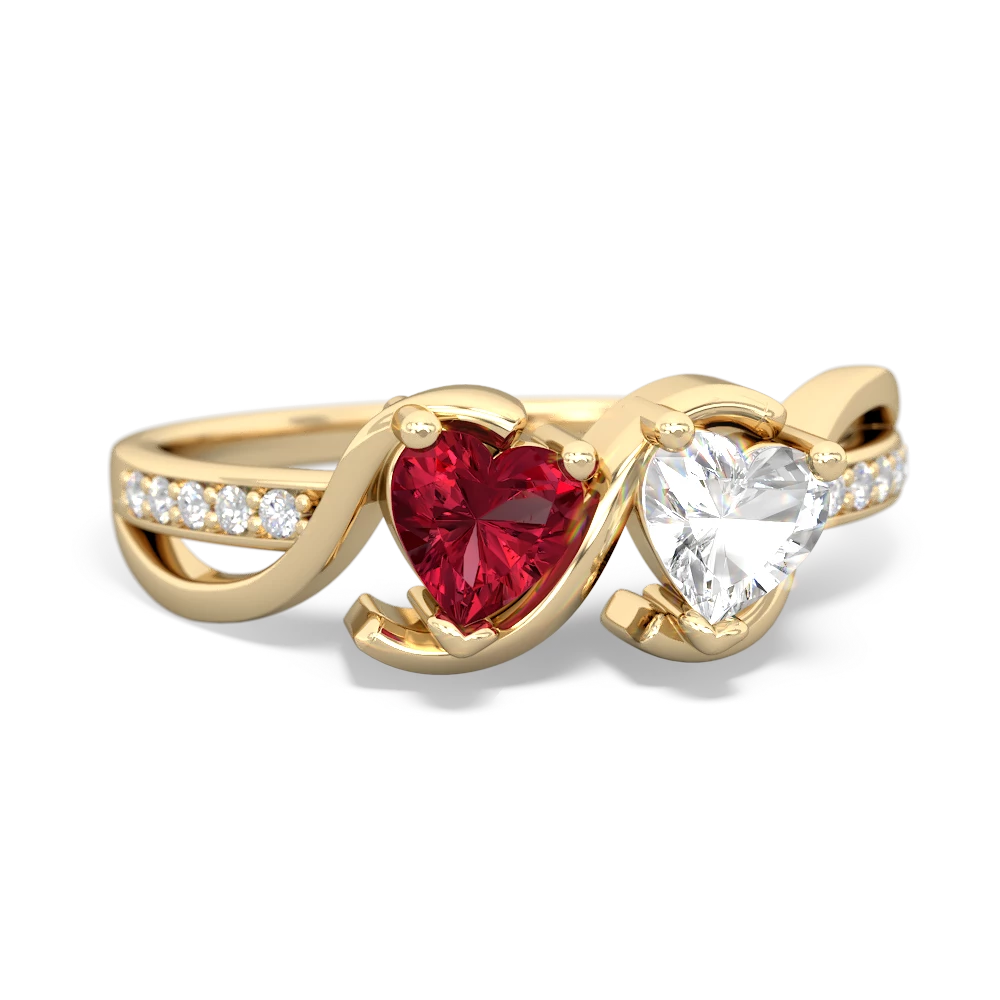 Lab Ruby Side By Side 14K Yellow Gold ring R3090