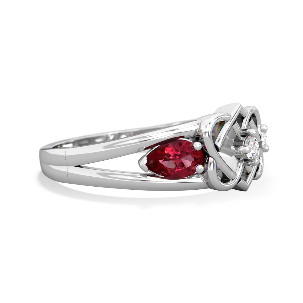 Lab Ruby Hearts Intertwined 14K White Gold ring R5880